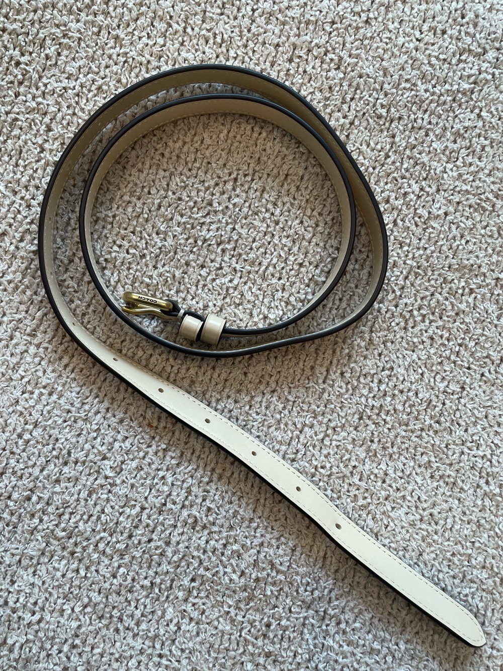 NWOT Coach Skinny Leather Beige Belt with Gold Hardware